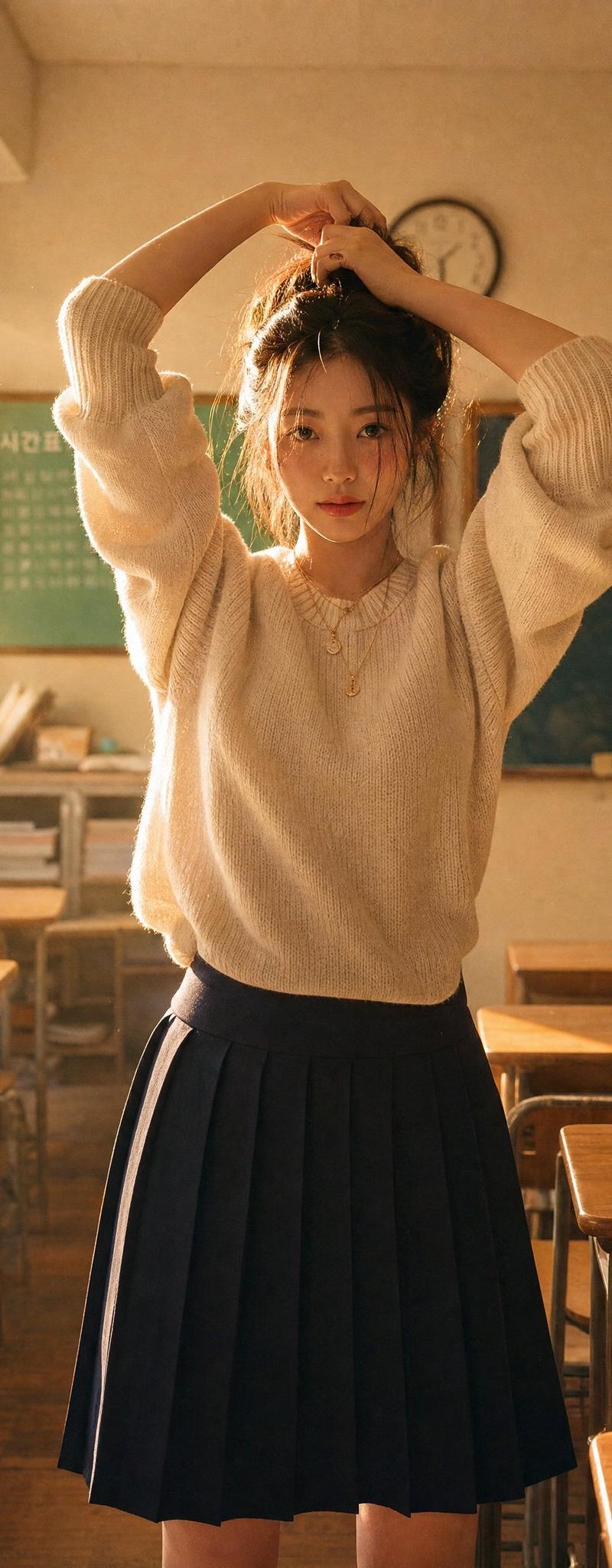 超现实韩国女性黑板写字肖像