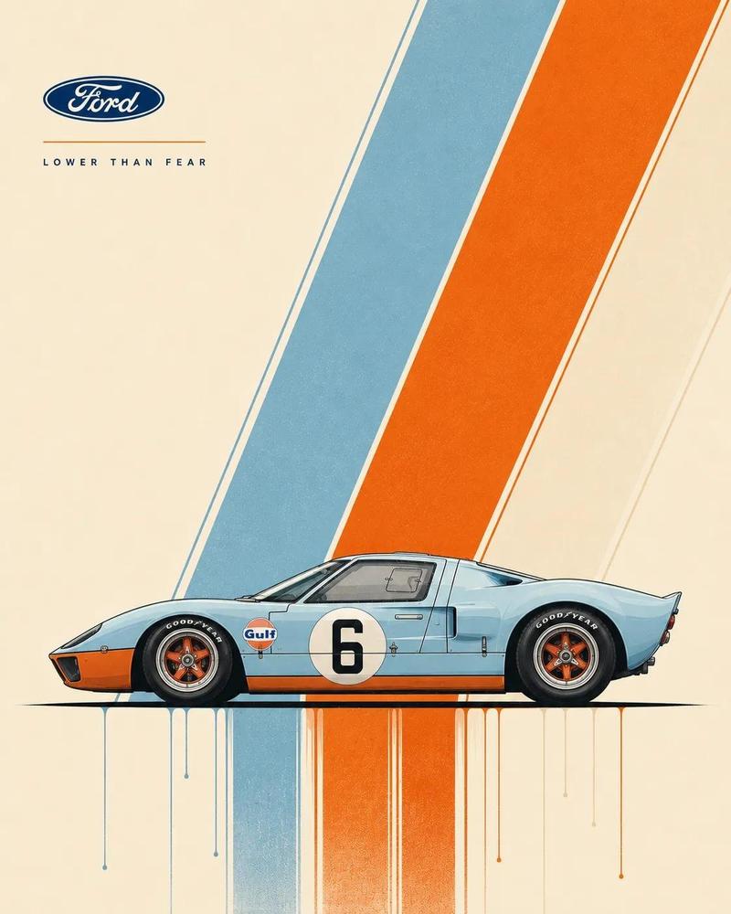 瑞士现代主义风格极简汽车插画海报