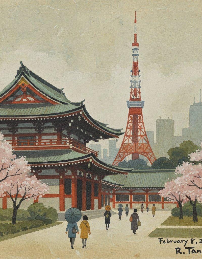 谷内六郎风格绘制的增上寺