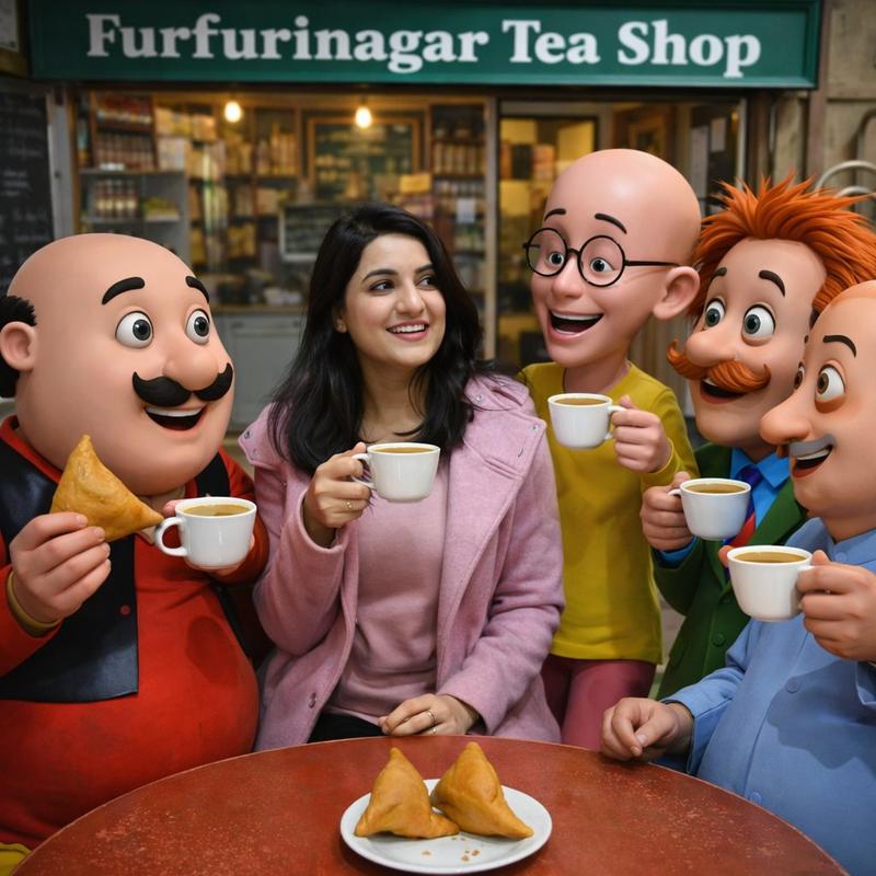 茶铺欢聚:与 Motu Patlu 的超写实合影
