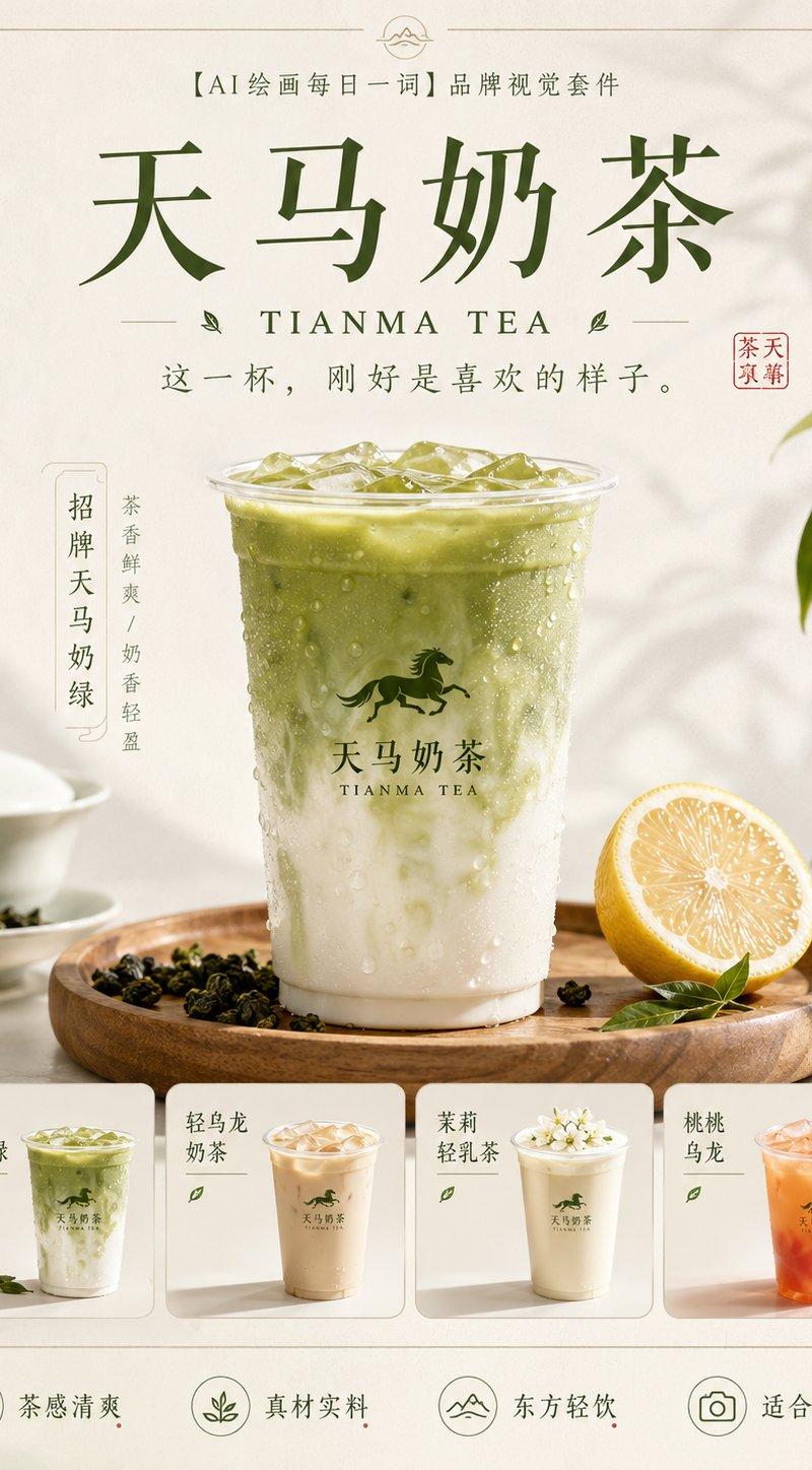 天马奶茶新中式品牌视觉提案四连图