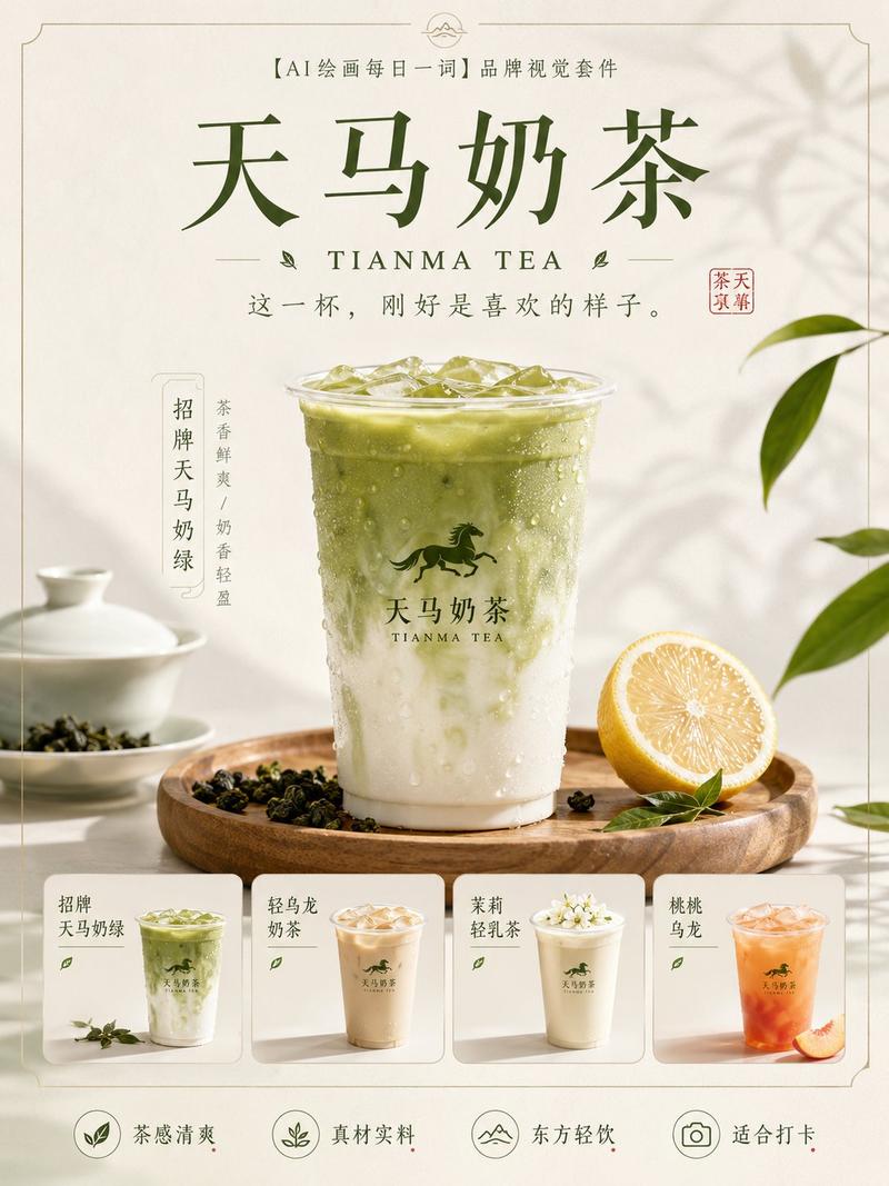 天马奶茶新中式品牌视觉提案四连图