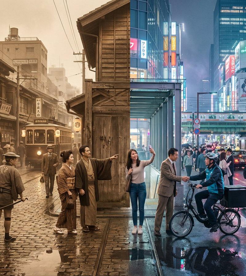穿越百年的东京街头时空对话