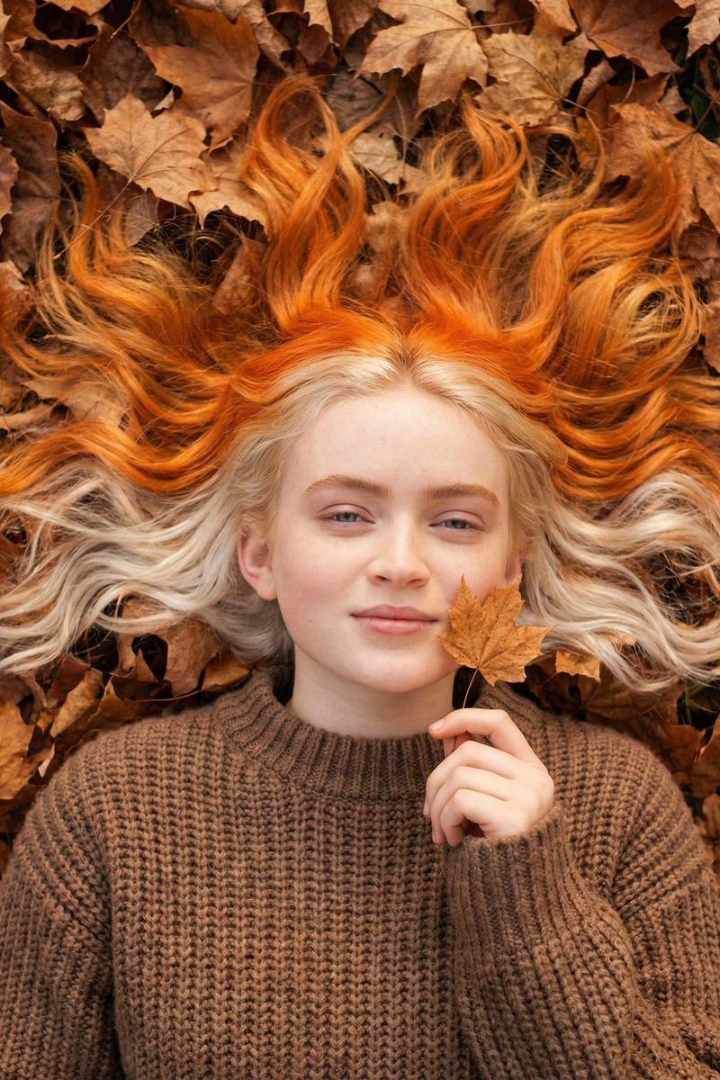 俯瞰南瓜橙发色的秋日梦幻少女