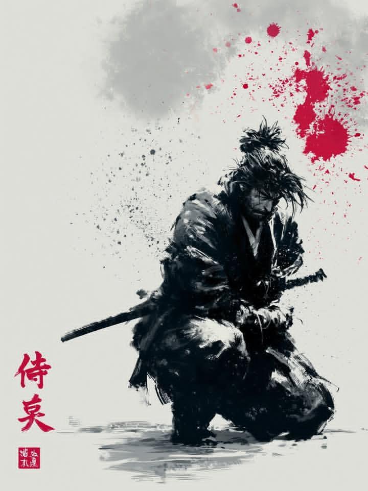 传统日式水墨风浪人武士背影