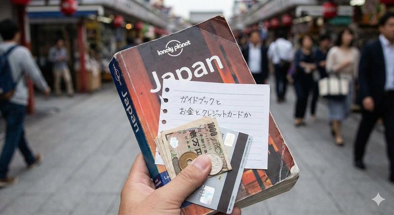 旅行必备三件套导游书金钱与信用卡