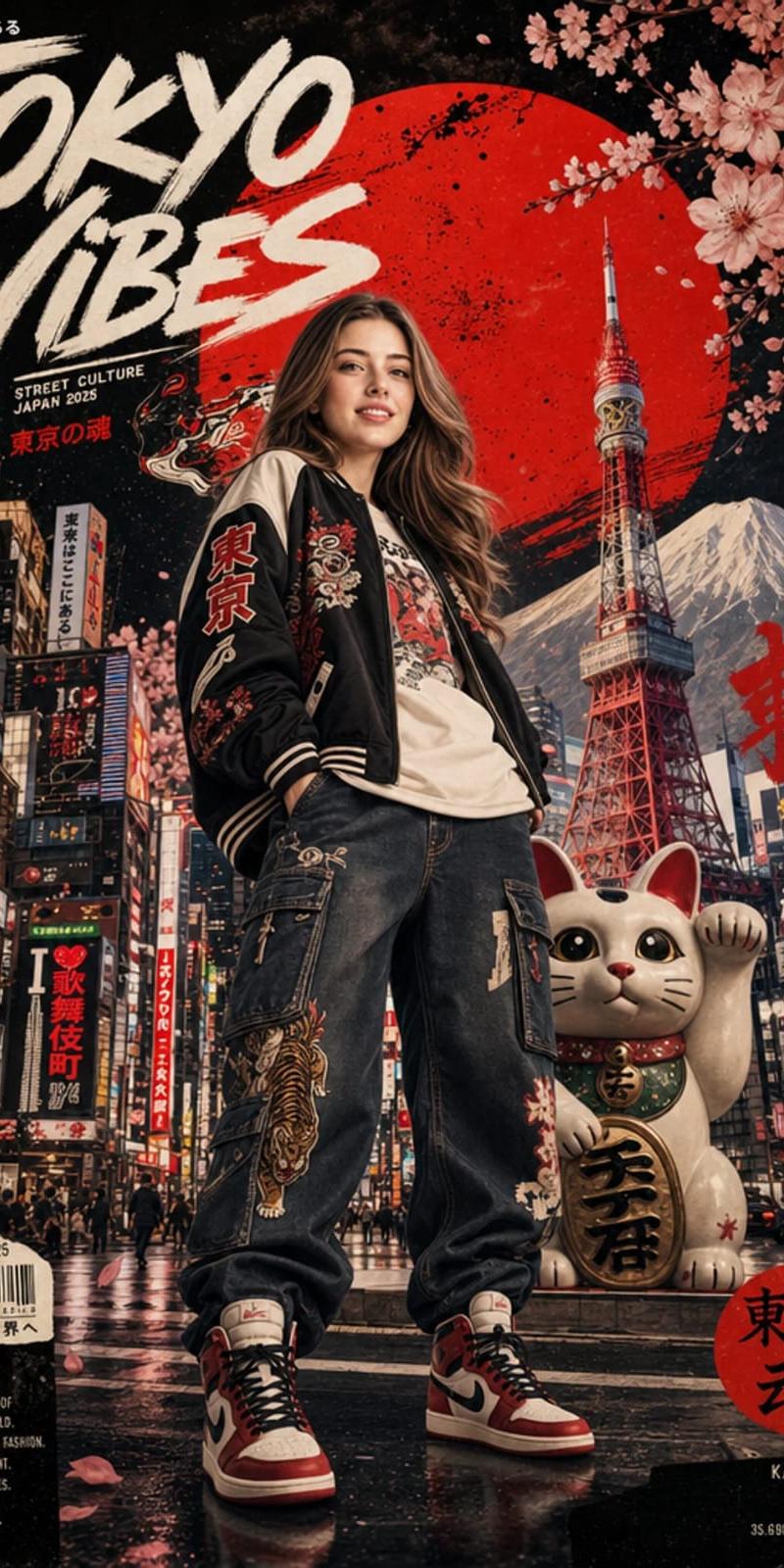 超精细日式街头潮流海报南亚女性东京街景