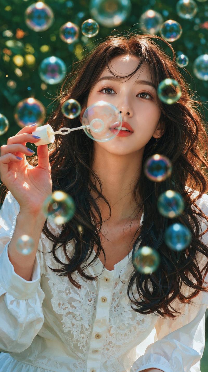 唯美东亚女性花园吹泡泡超写实人像