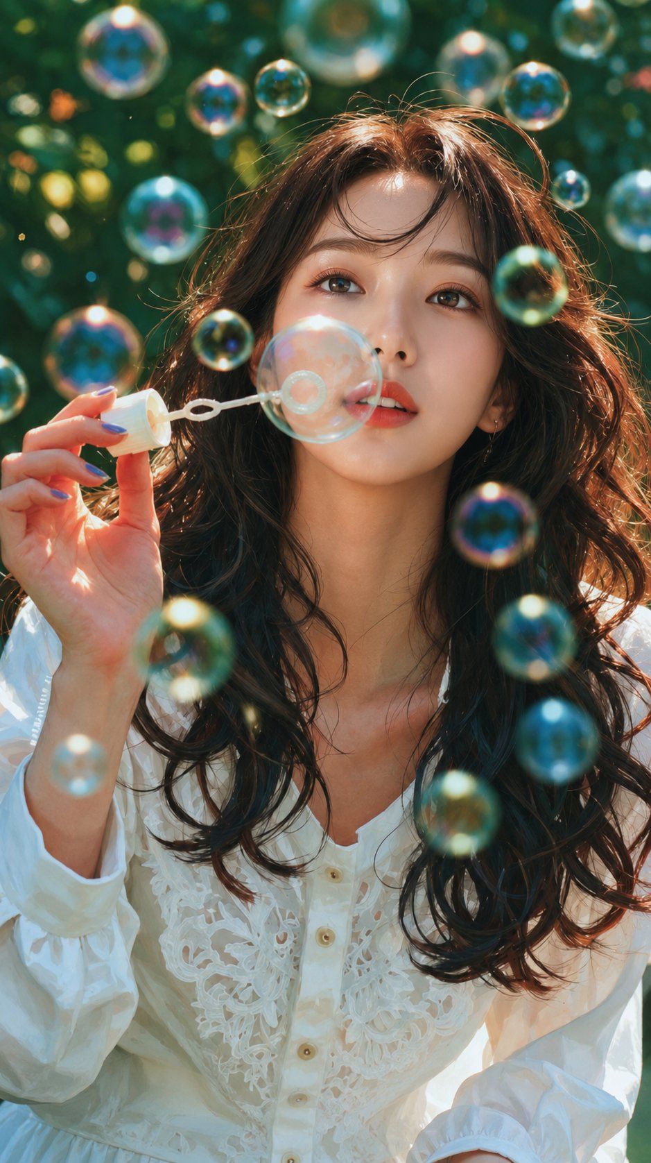 唯美东亚女性花园吹泡泡超写实人像