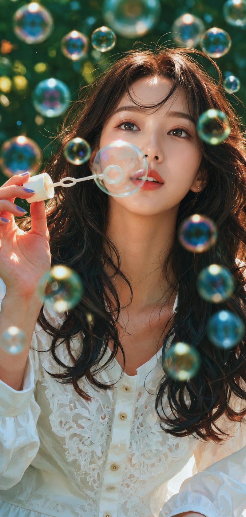 唯美东亚女性花园吹泡泡超写实人像