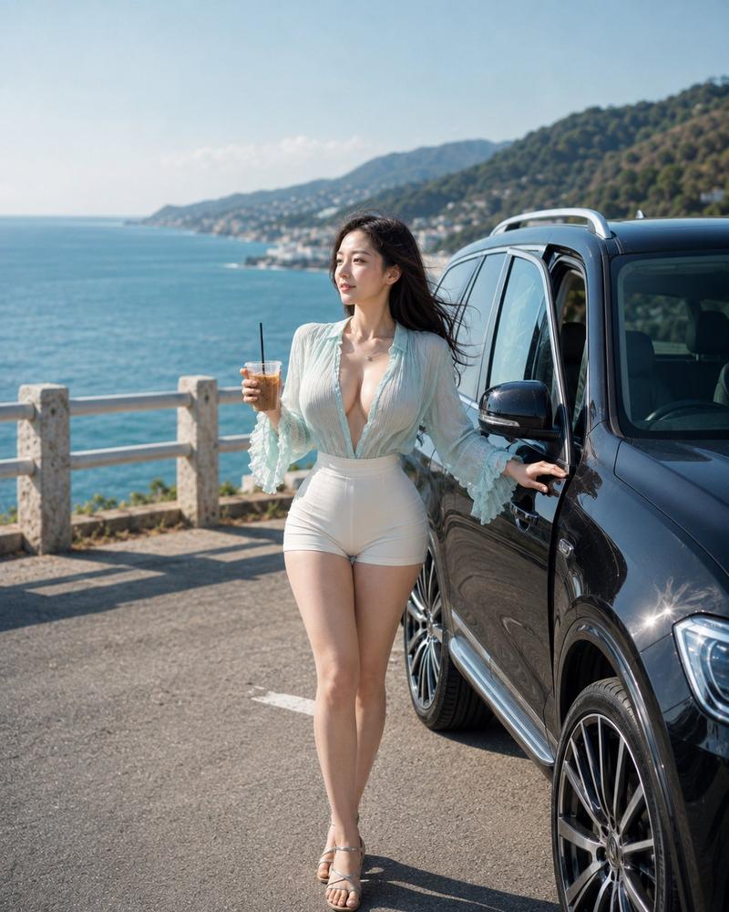 电影级夏日沿海公路日本女性生活写真