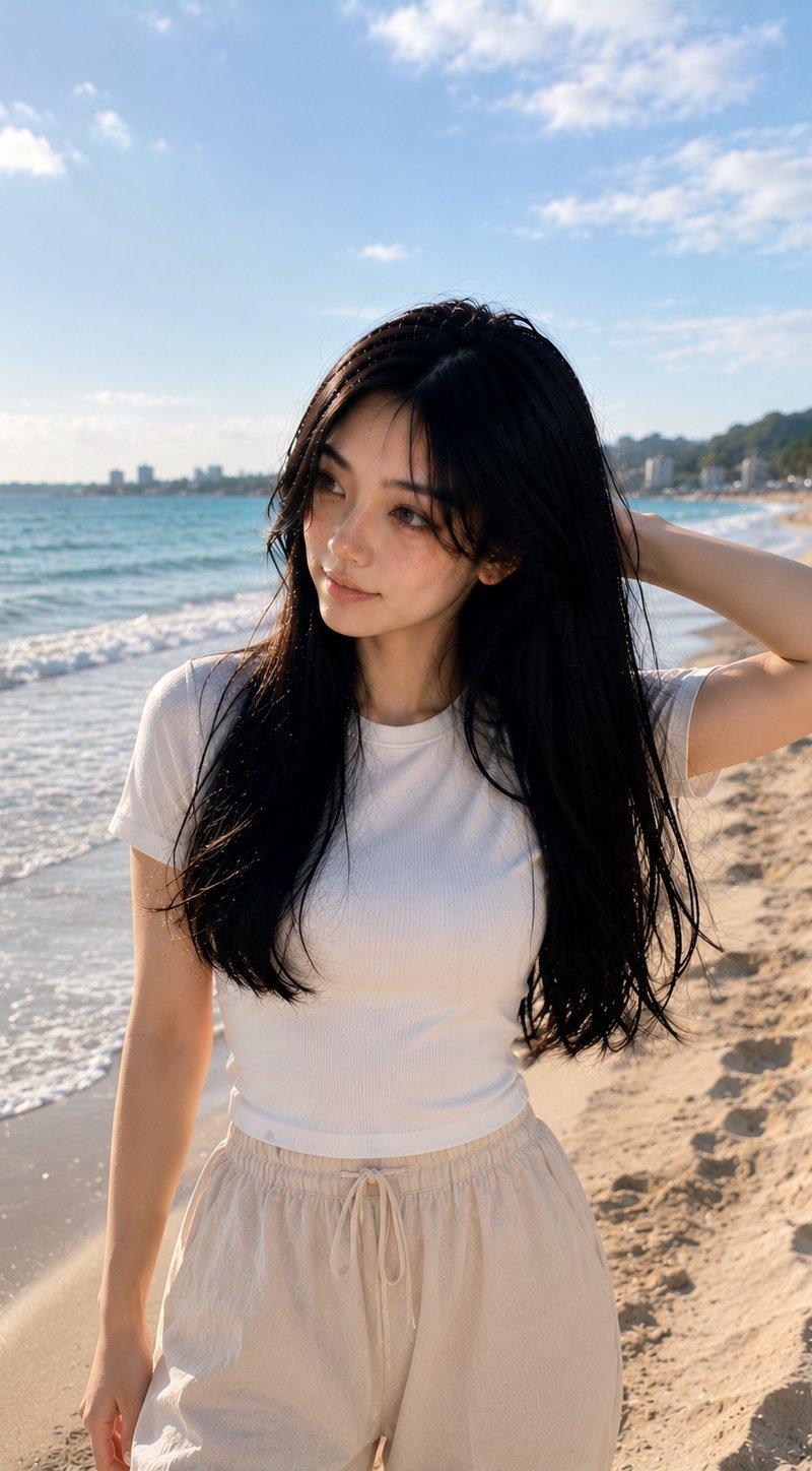 超写实韩系美女海滩夕阳人像