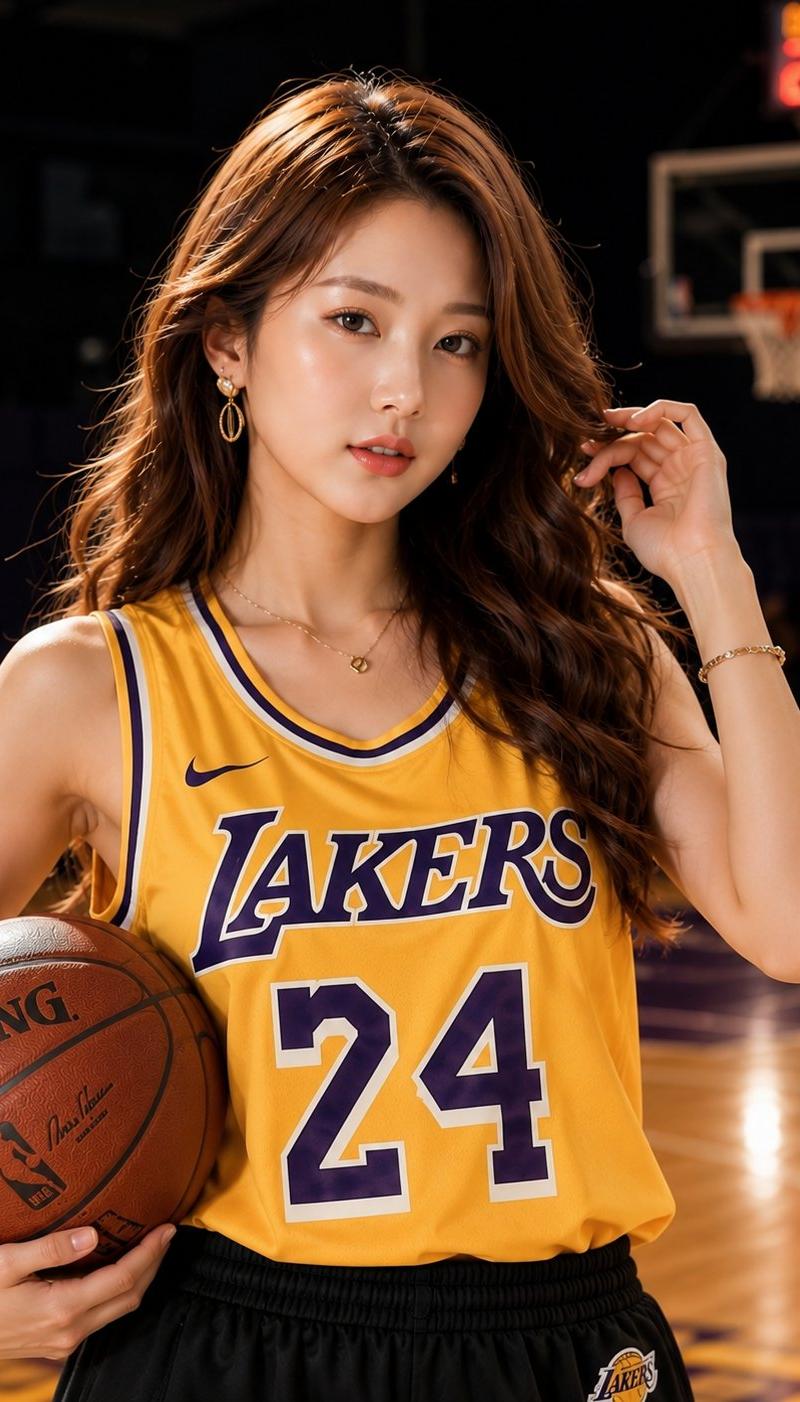 湖人球衣红发美女运动时尚人像