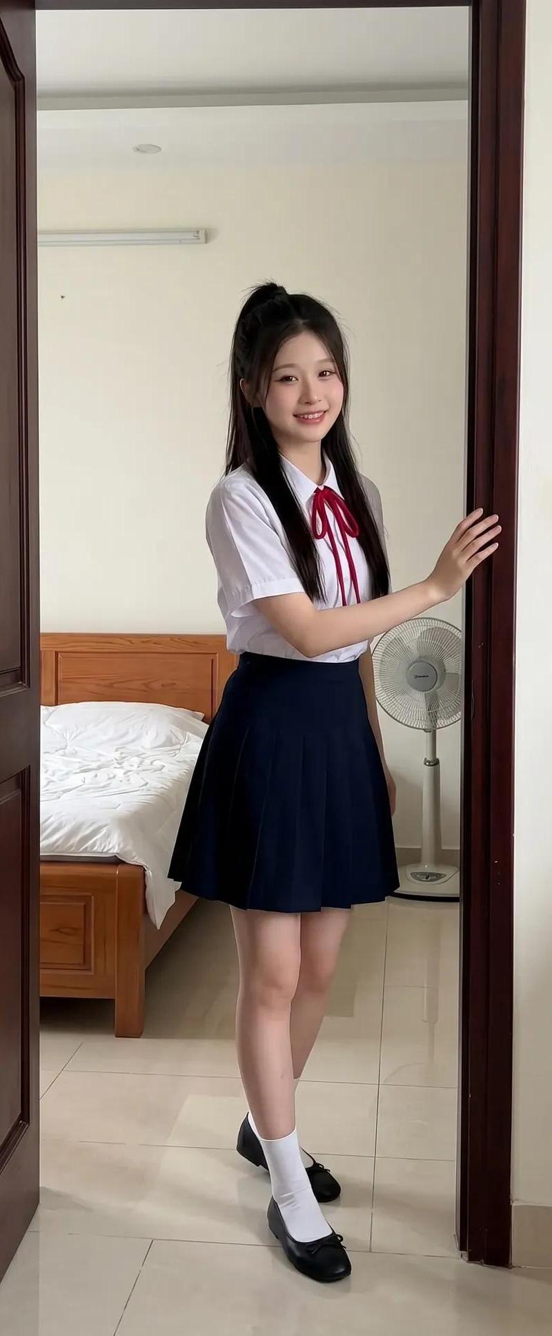 越南卧室东亚女学生智能手机纪实摄影