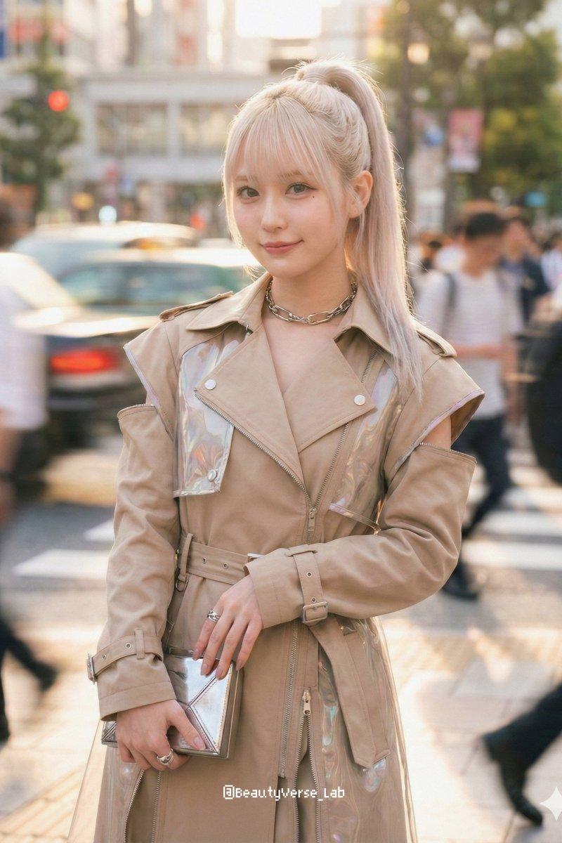 喧嚣都市流光中的日系前卫时尚少女