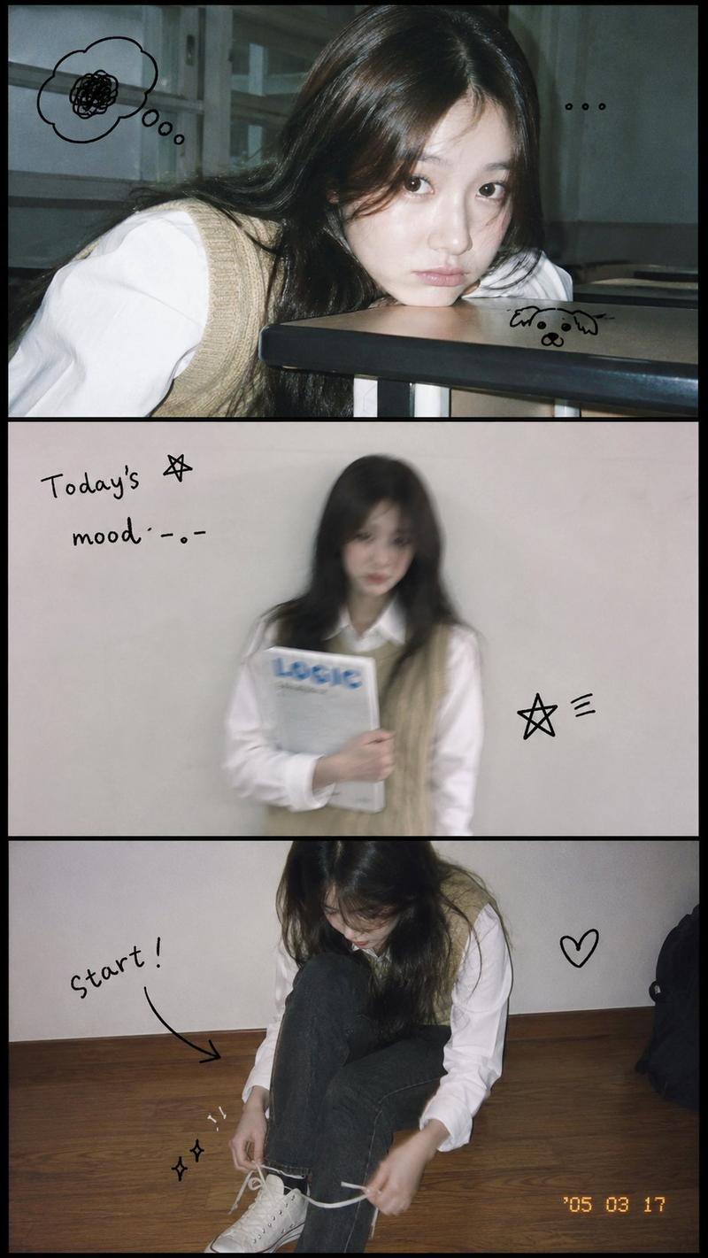 垂直三格校园胶片感长发女孩
