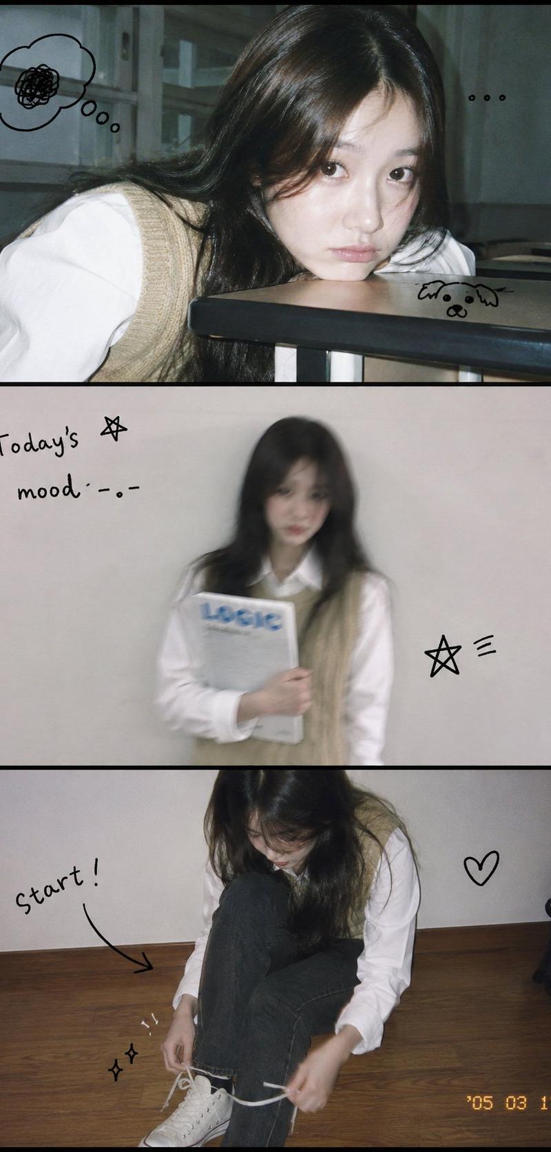 垂直三格校园胶片感长发女孩