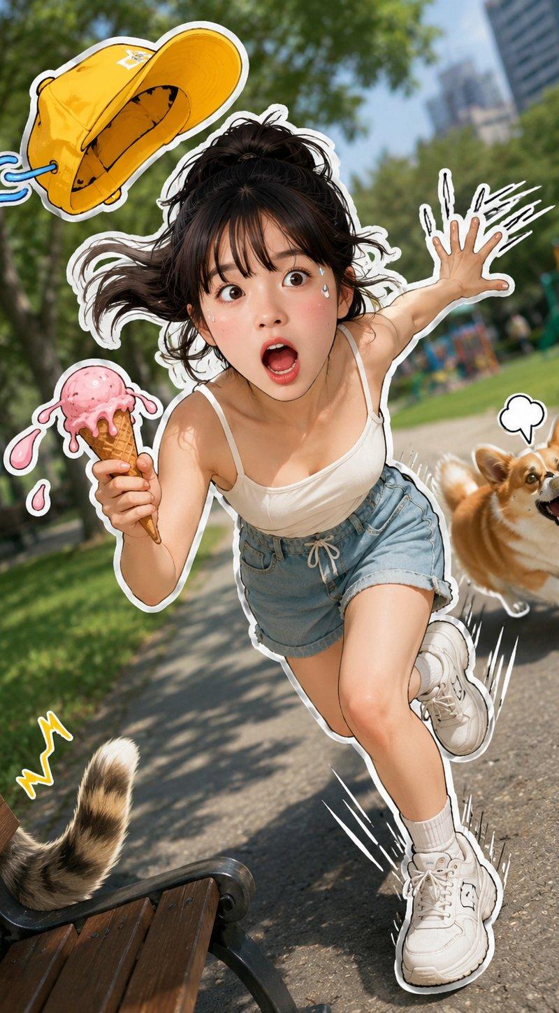 动感都市公园奔跑少女3D贴纸