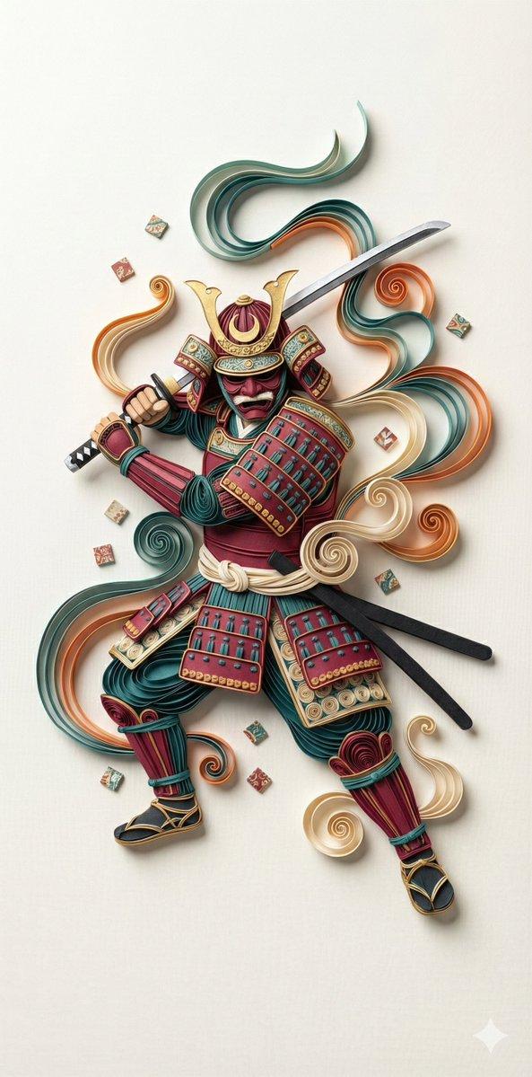 绚丽衍纸艺术呈现的立体日本武士