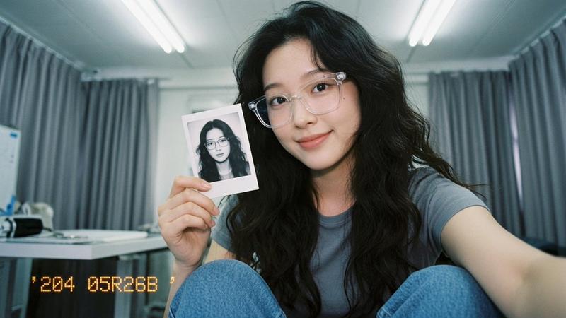复古数码相机感眼镜亚裔女性特写