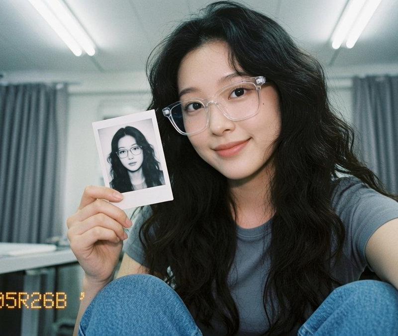 复古数码相机感眼镜亚裔女性特写