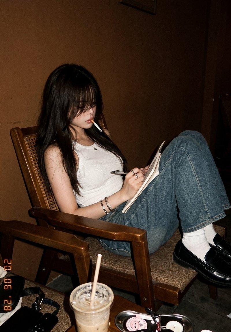 深夜复古卡片机抓拍质感女性人像