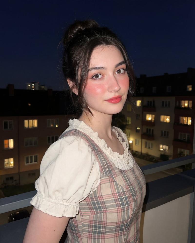 夜幕闪光灯下的复古田园少女