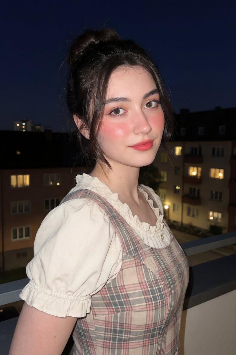 夜幕闪光灯下的复古田园少女