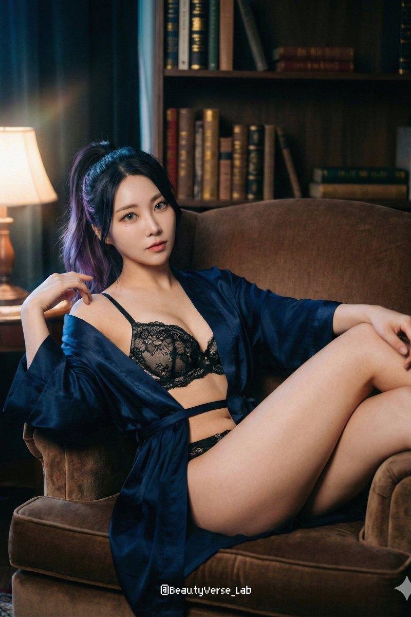 复古书房里的午夜蓝丝绸蕾丝私房