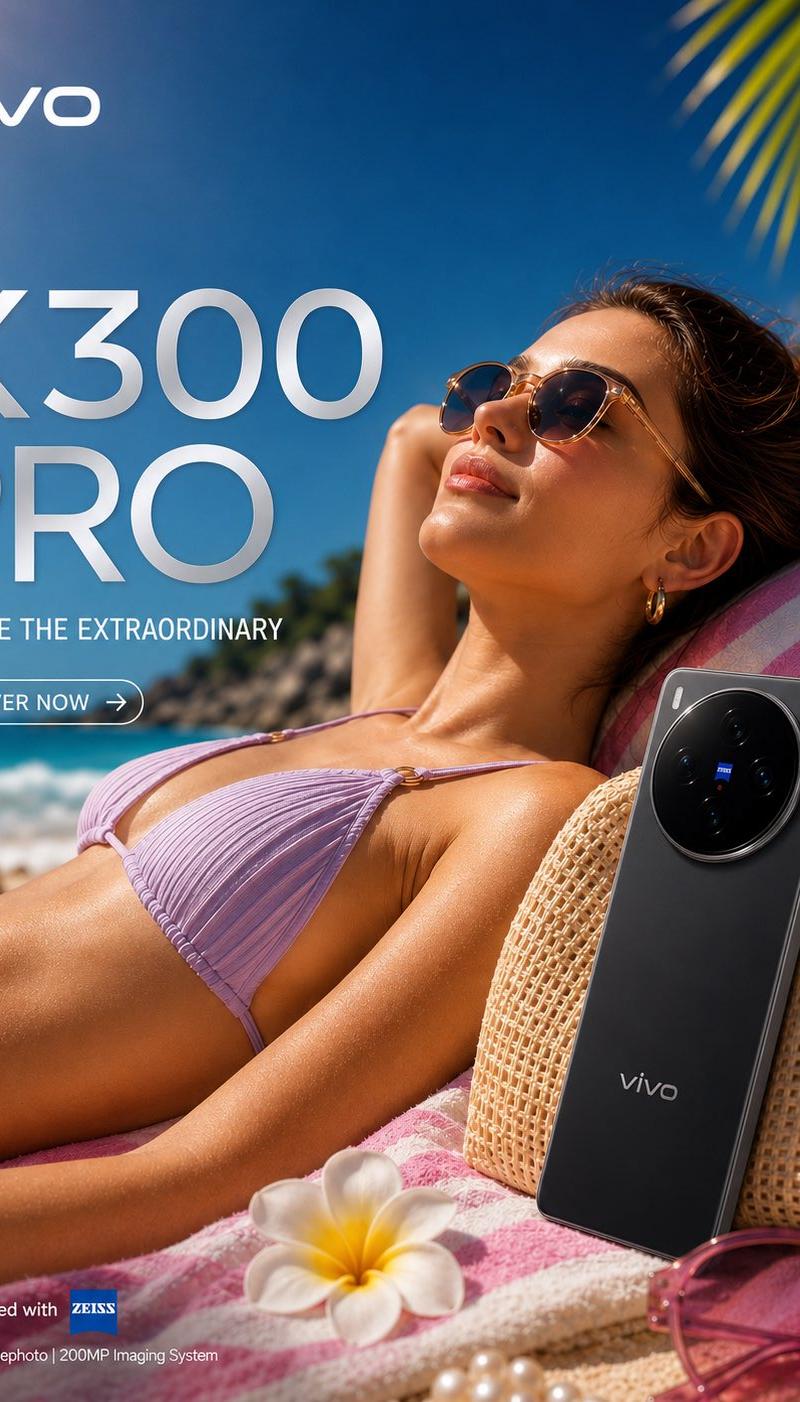 Vivo X300 Pro 奢华夏日海滩宣传海报