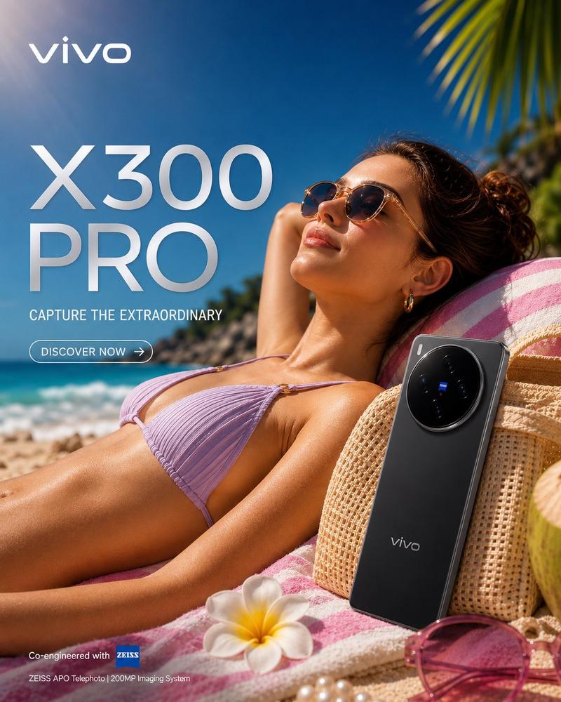 Vivo X300 Pro 奢华夏日海滩宣传海报