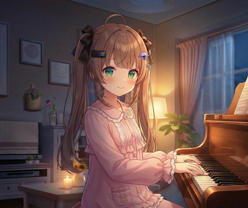暖灯下的深夜钢琴时光