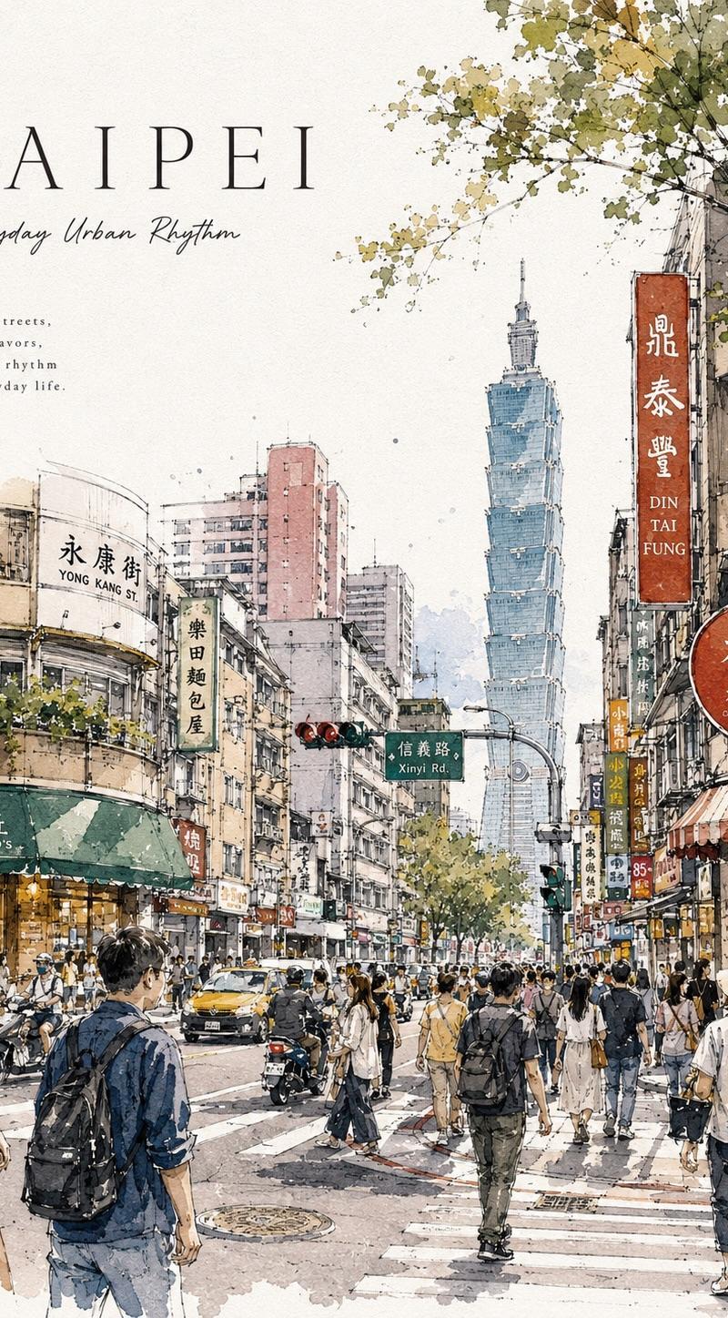 唯美水彩城市街头手绘旅行海报