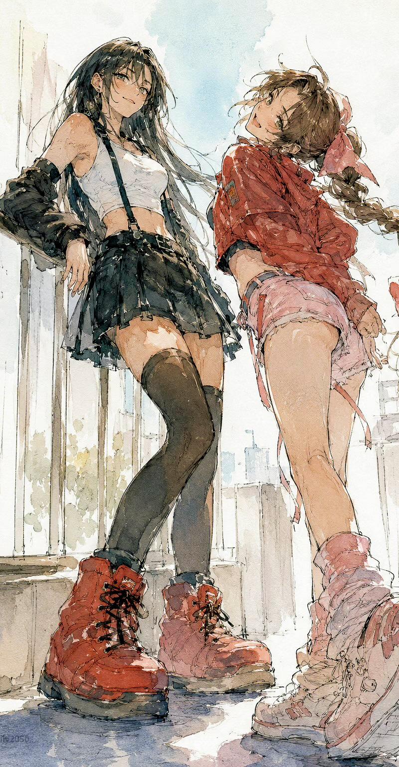 阳光露台少女水彩漫画速写