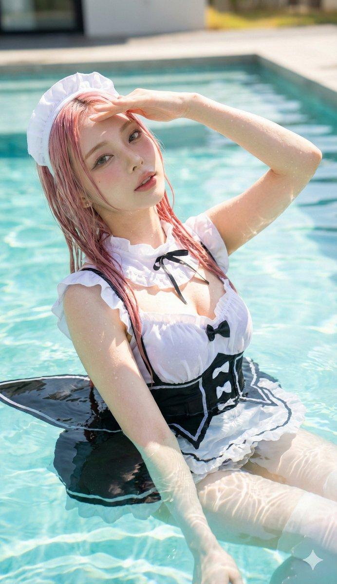 泳池碧水中的湿身蕾姆女仆