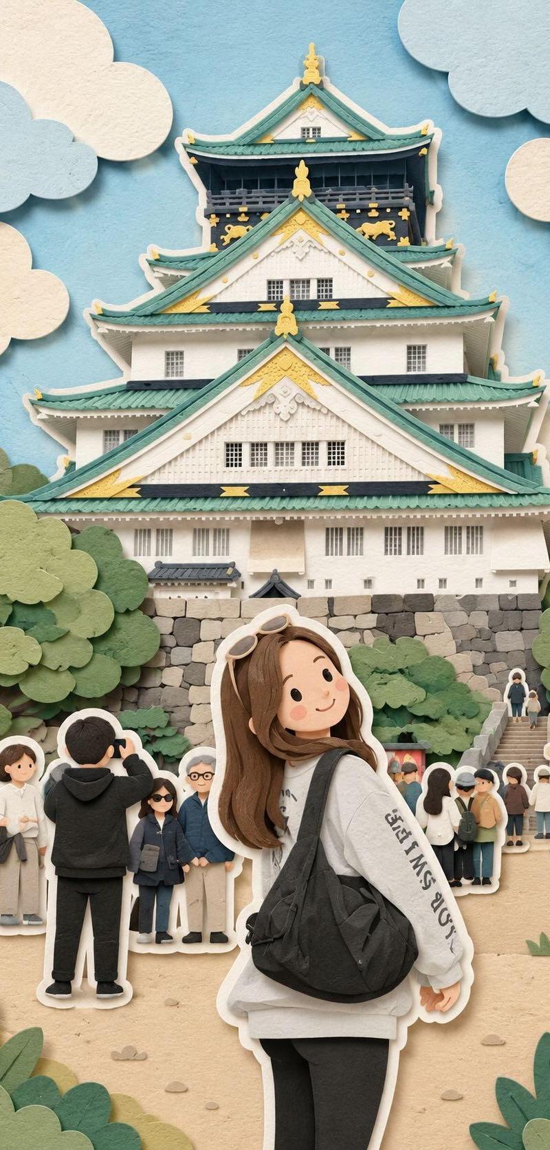 奇幻可爱和风剪纸旅行透视模型