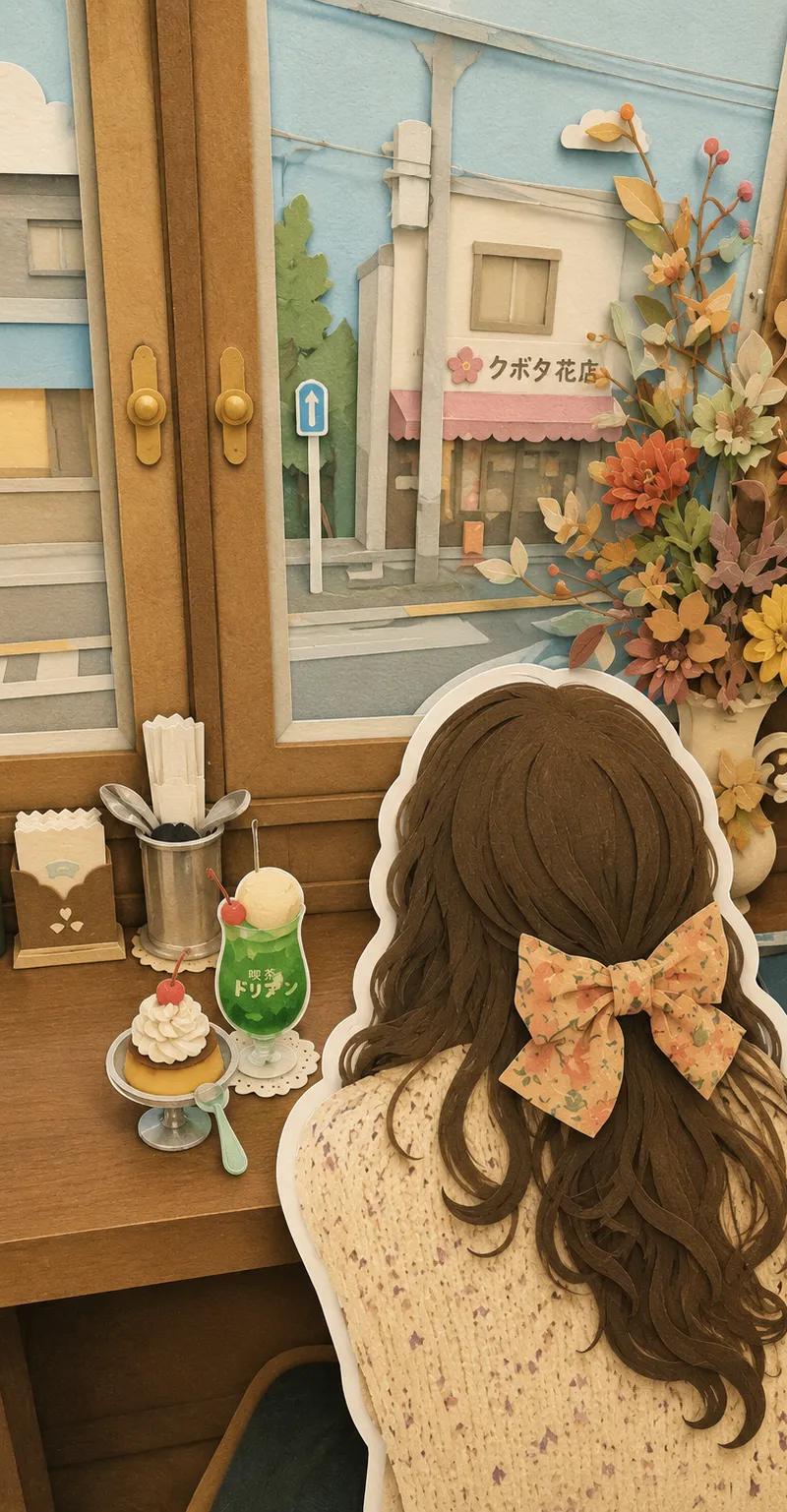 梦幻分层纸雕日系旅行少女插画