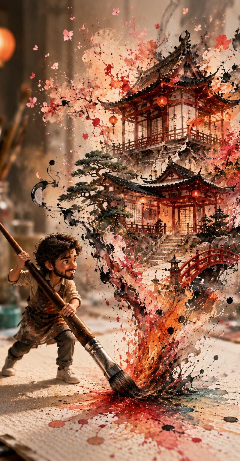 微缩画师挥毫绘就东方古建