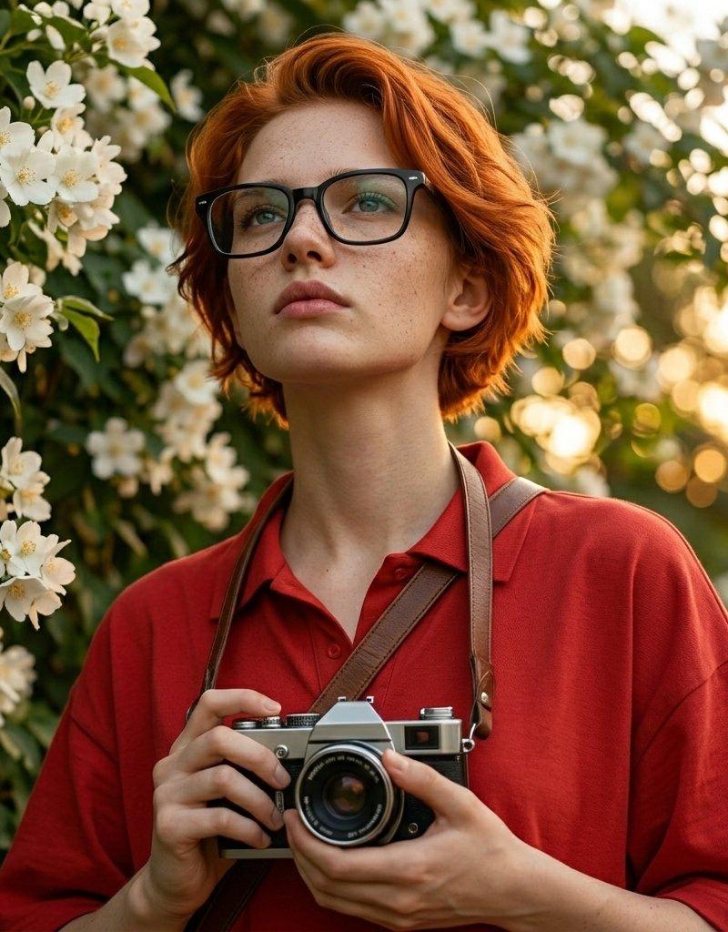 白花簇拥的文艺胶片少女