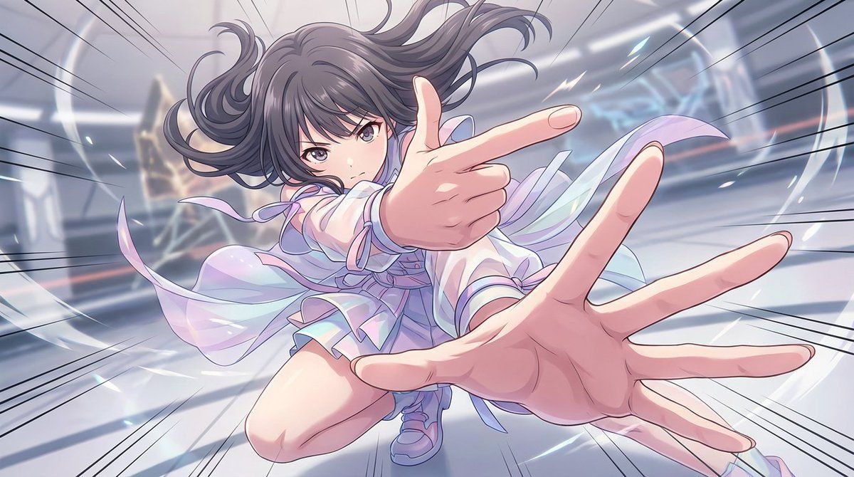 广角透视下的日系少女动感战斗姿态