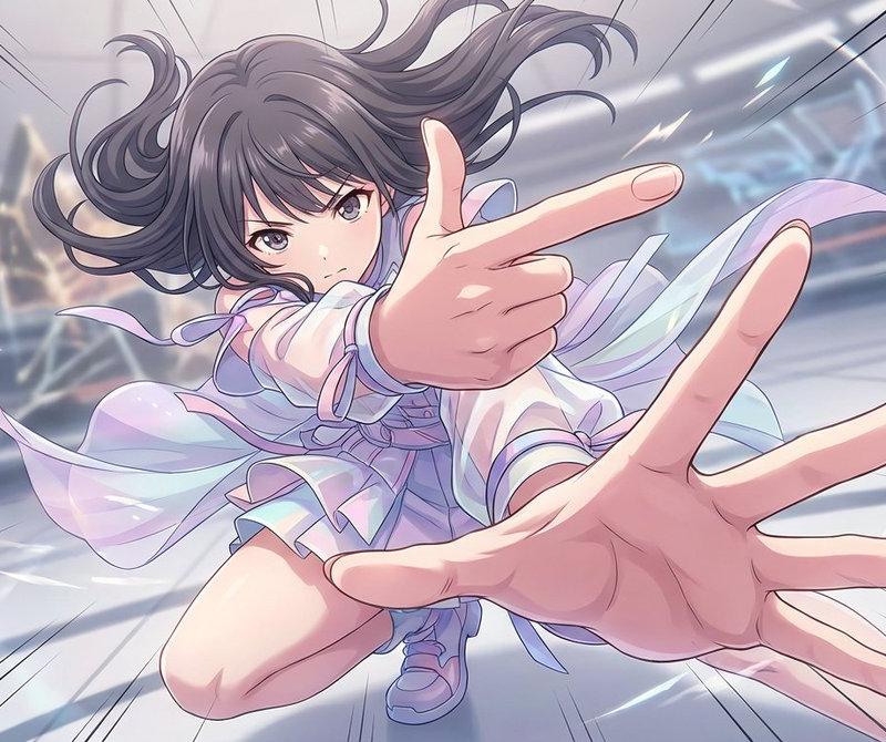 广角透视下的日系少女动感战斗姿态