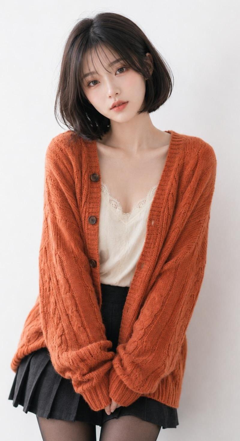 棕色波波头女性精致韩系人像