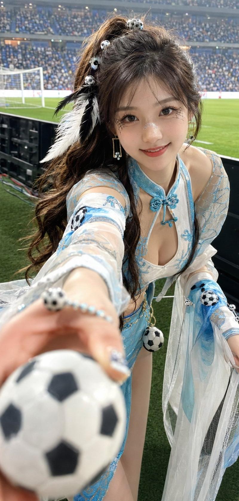 古风服饰世界杯足球宝贝真实摄影人像