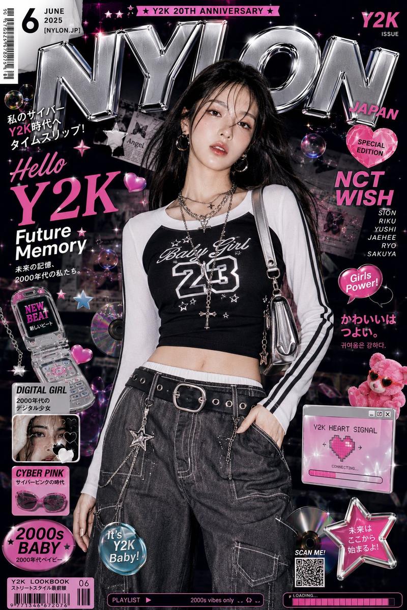 Y2K 风东亚少女时尚插画