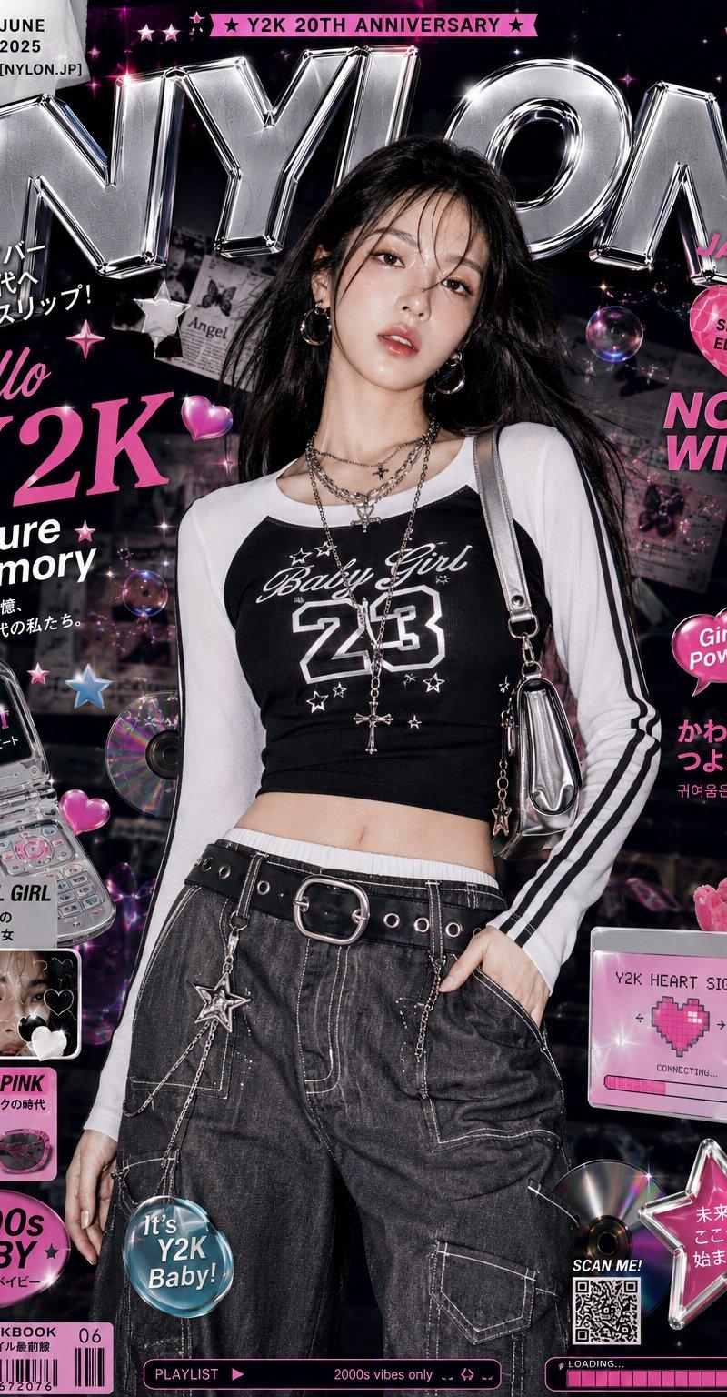 Y2K 风东亚少女时尚插画