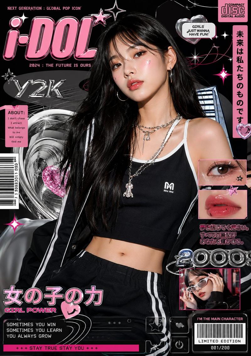 亚裔女性Y2K复古波普奢侈时尚海报