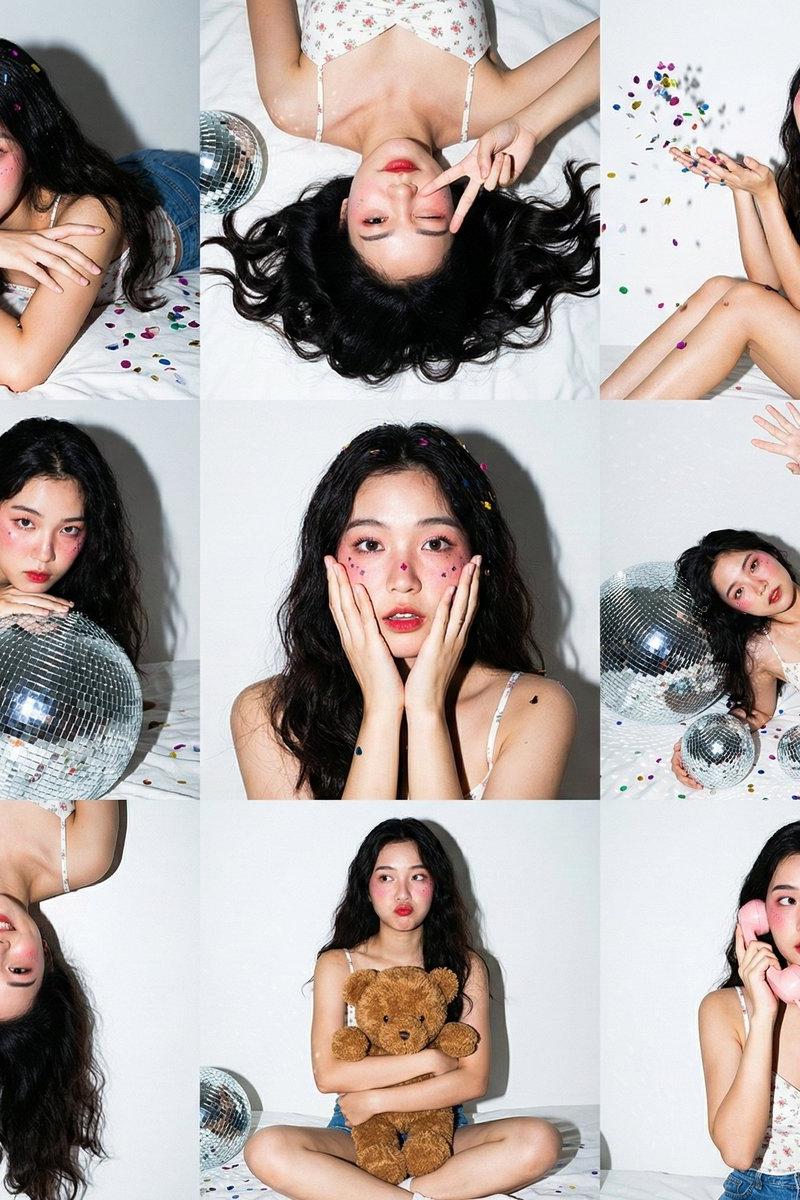 Z世代少女居家派对九宫格闪光灯写真
