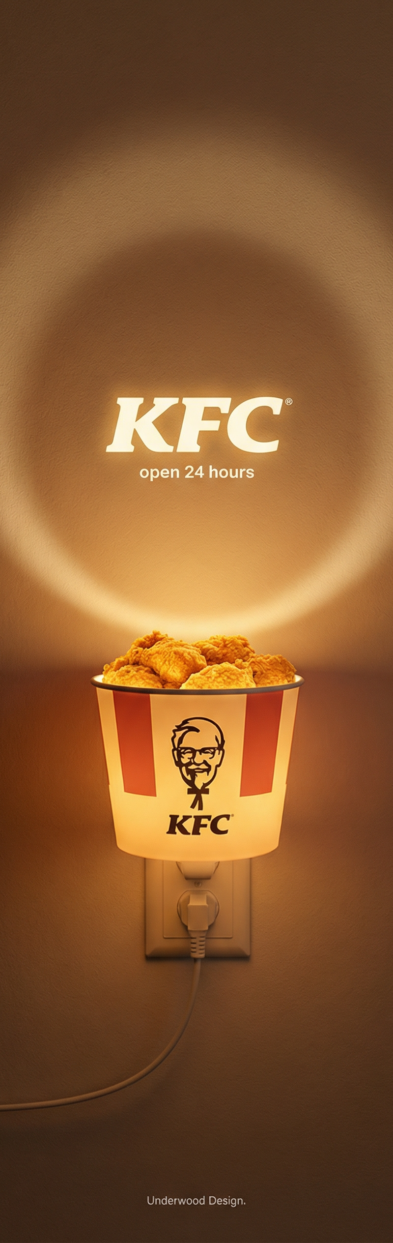 The creative poster places a KFC bucket transformed into a nightlight at the cen
