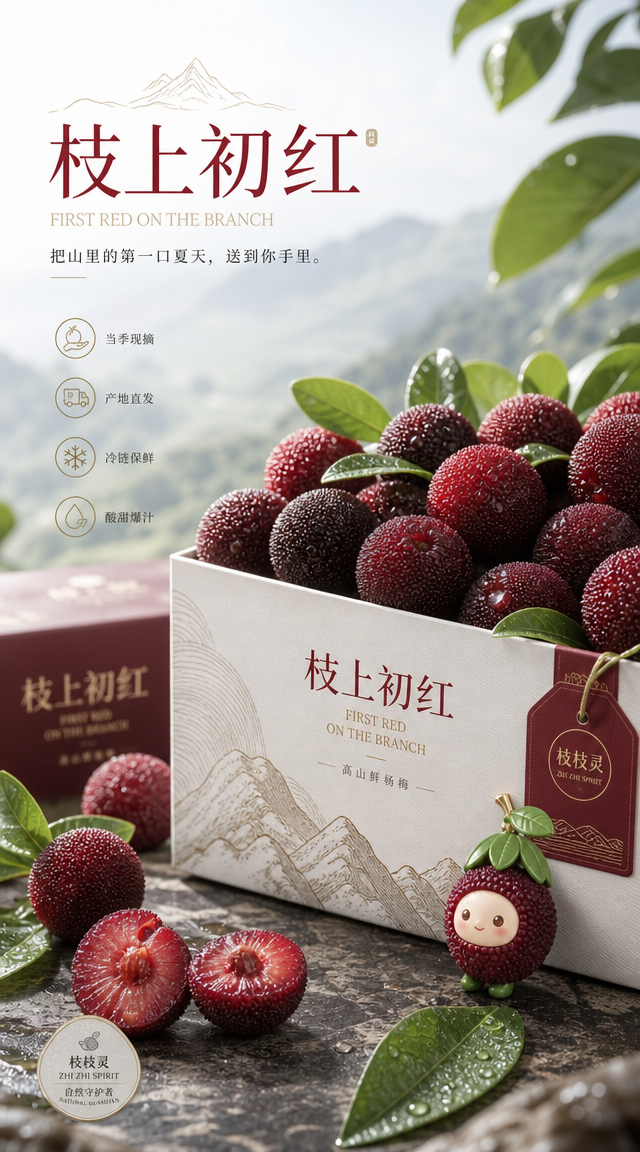 请根据以下设定,创作一套高完成度、具有统一视觉系统的「原创鲜果电商品牌商品化提案 / 4-Board Fresh Fruit Brand Commerciali