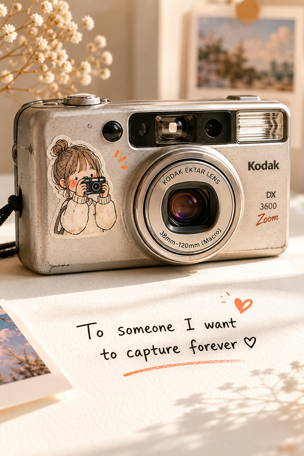 Ultra-realistic close-up product photography of a vintage silver compact Kodak p